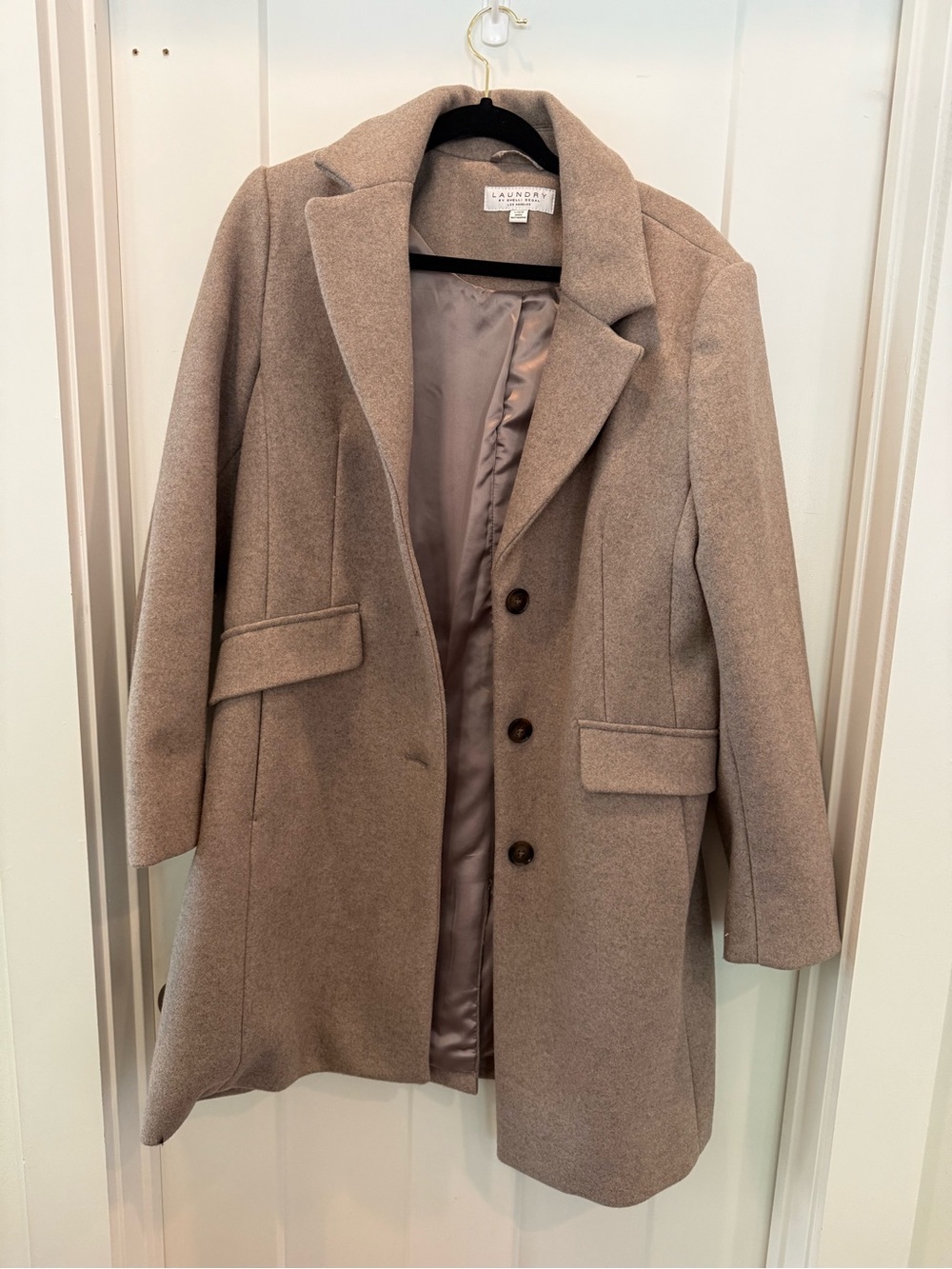 Laundry By Shelli Segal Taupe Wool-Blend Tailored Coat
